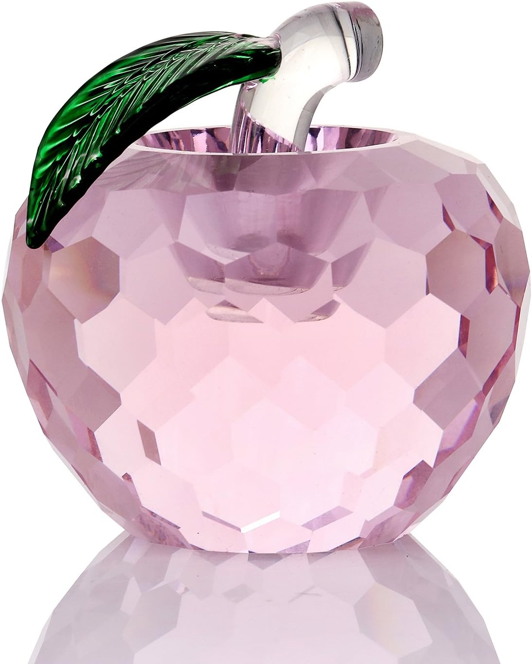 60mm (2.4 inch) Crystal Apple Figurines Paperweight,Glass Apple Sculpture Figurines,Christmas Apple Gift,Glass Art Craft for Home Decoration. (Pink)