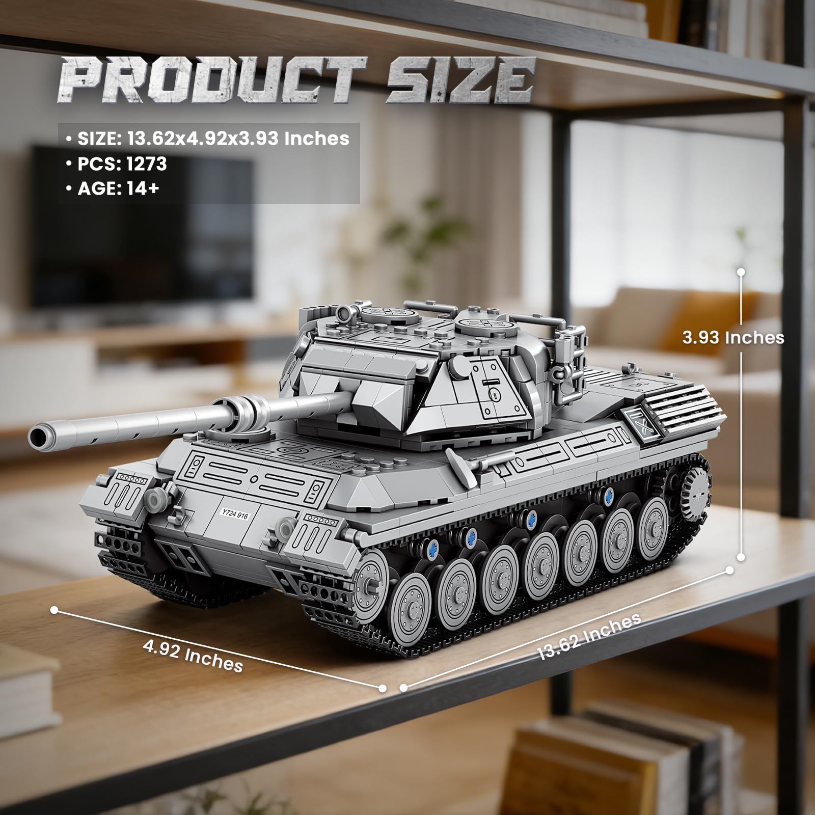 Reobrix Leopard 1 zestaw do budowania czołgów dla dorosłych, licencjonowany model wojskowy 1:26, 1273 szt. wojskowych klocków czołgów z obrotową wieżą, prezent dla dorosłych, chłopców w wieku od 14