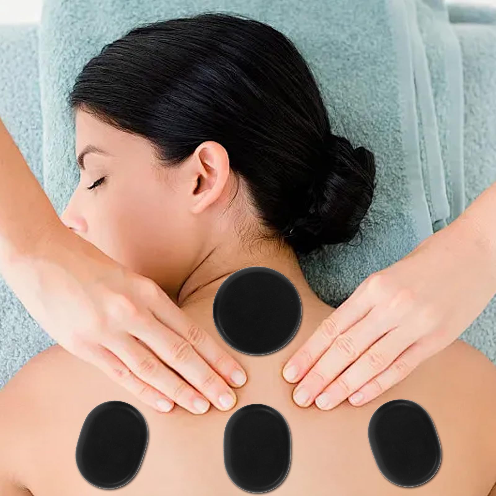 HOMSFOU 6 Piezas Piedras de Masaje Calentadas Piedras de Spa Negras Redondas Superficie Lisa para Spa y Masaje Terapéutico