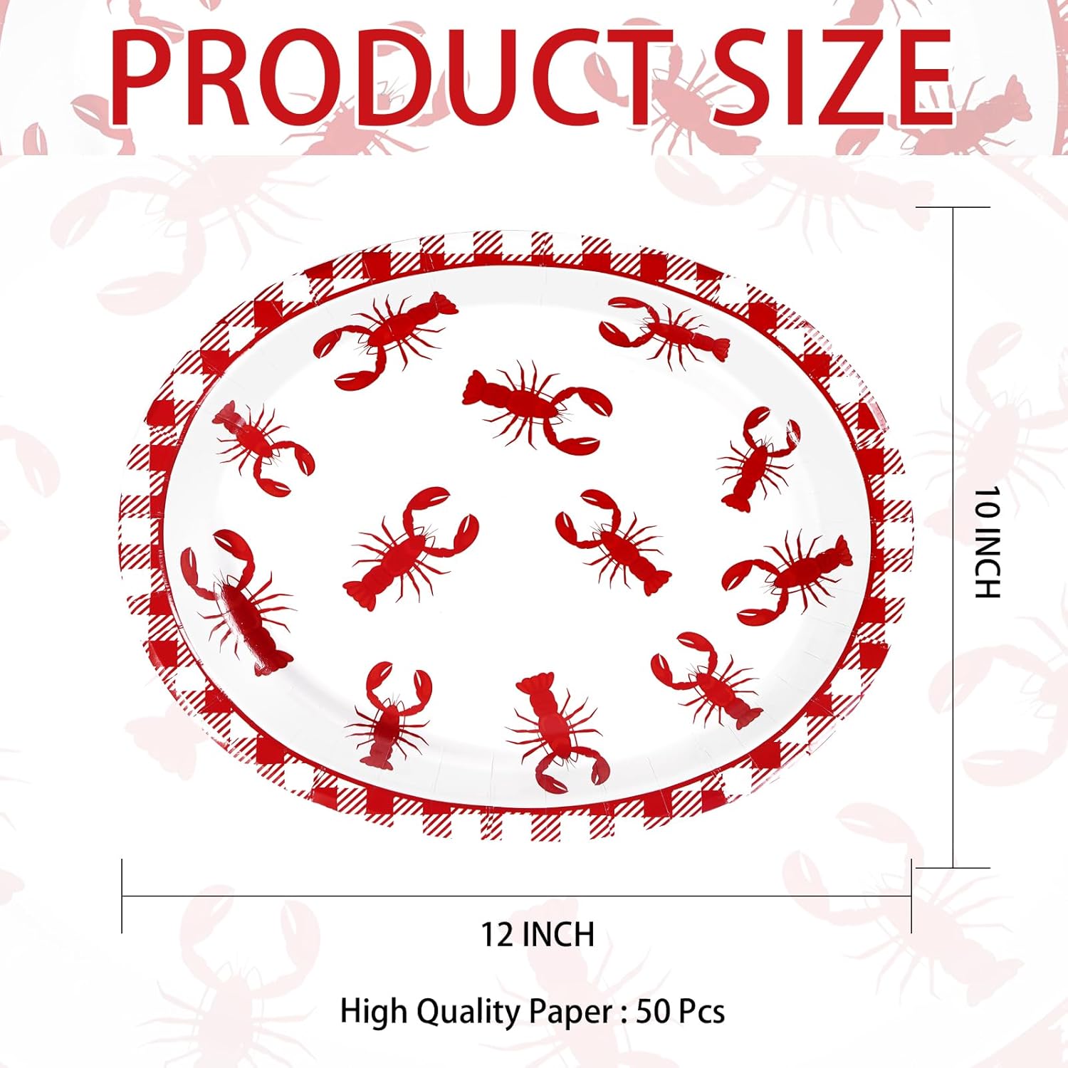 Grencian 50Pcs Crawfish Boil Oval Paper Plates 10" X 12" Disposable Red Grid Pattern Crawfish Party Plates Crawfish Tableware for Lobster BBQ Gathering Picnic Cookout Carnival Birthday Decorations - Image 2