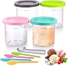 Hejo 4 Pack Ice Cream Tubs for Ninja CREAMi NC300UK Series, 16 oz Pint Containers with Lid for Ninja Ice Cream Accessory Includes 4 Spoons + Aluminum Scoop
