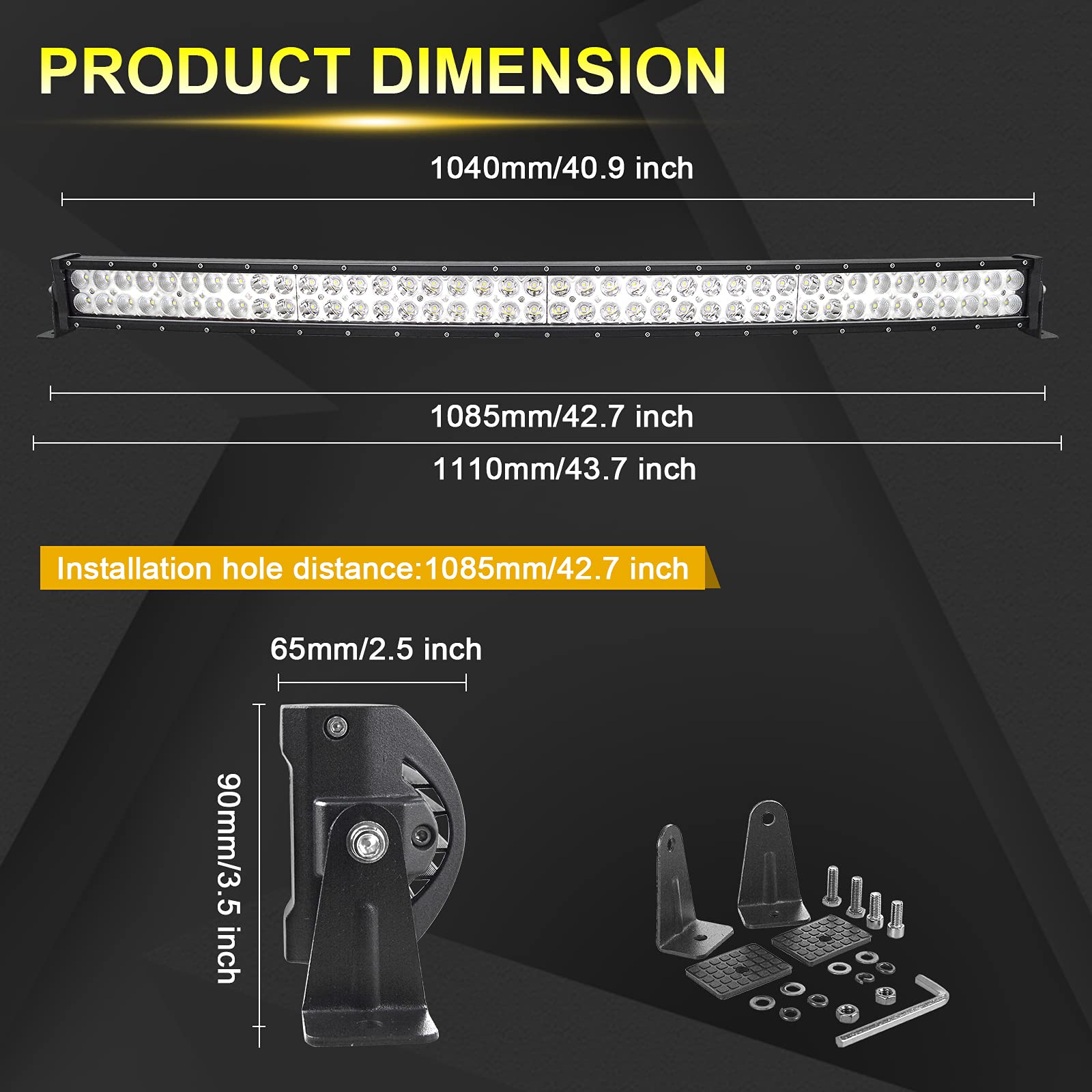 Willpower 107 cm, 240 W, zakrzywione listwy świetlne LED, 32400 lm, cienkie światła robocze LED, do jazdy w terenie, lampy przeciwmgielne, listwa oświetleniowa z uchwytem montażowym do ciężarówki,