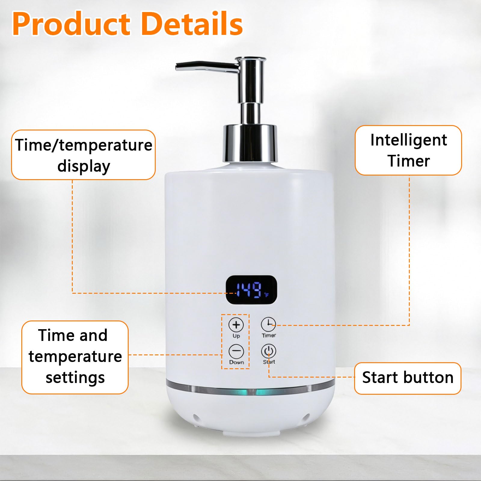 Massageöl Wärmer mit Zwei 250 ml-Massageölflaschen, Einstellbare Temperatur 30-65°C, Zeiteinstellungen, Gradientes Umgebungslicht, Gel Flaschenwärmer Heizung für Spa, Salon und Home Use