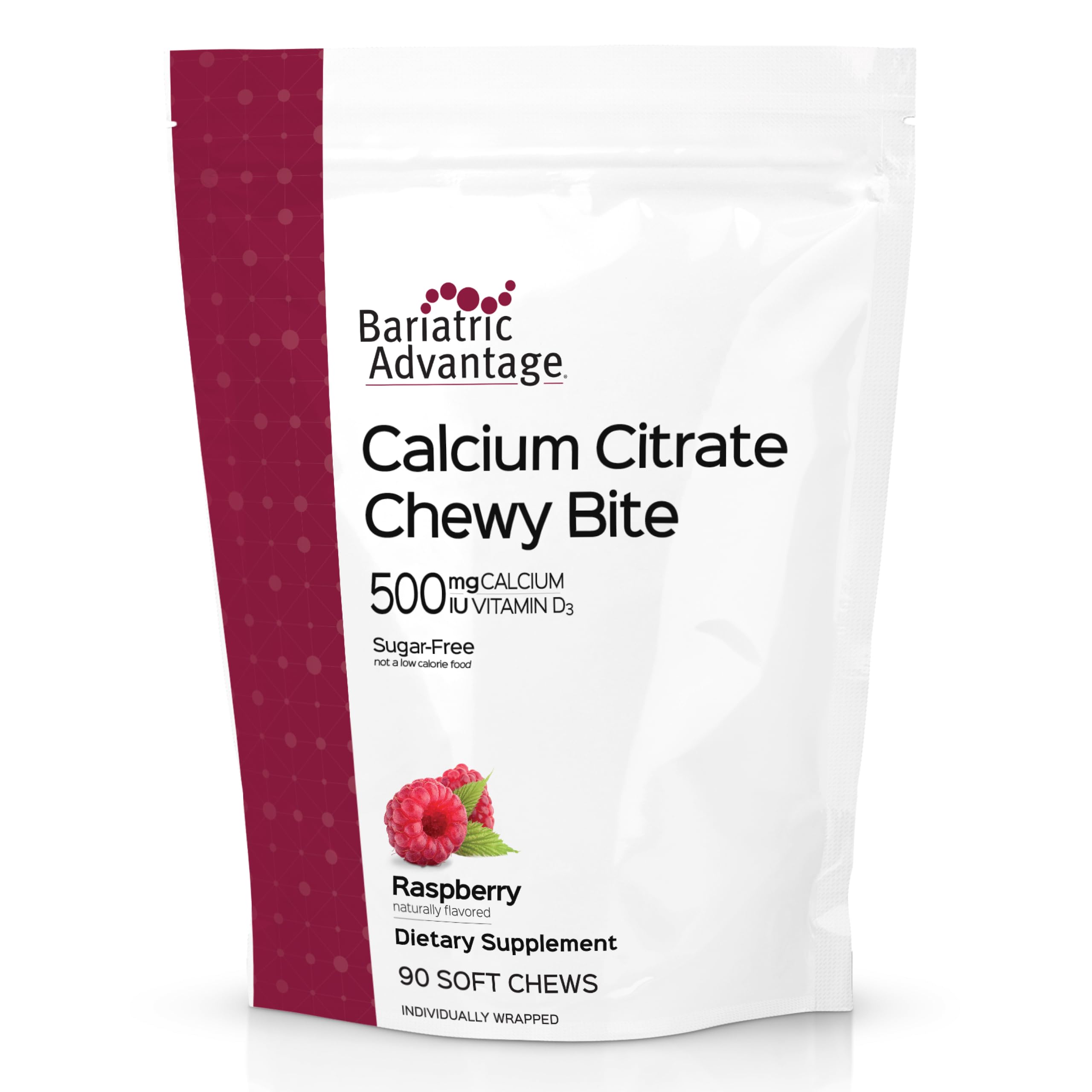 Bariatric Advantage Calcium Citrate Chewy Bites, Raspberry Flavor, 90 Ct