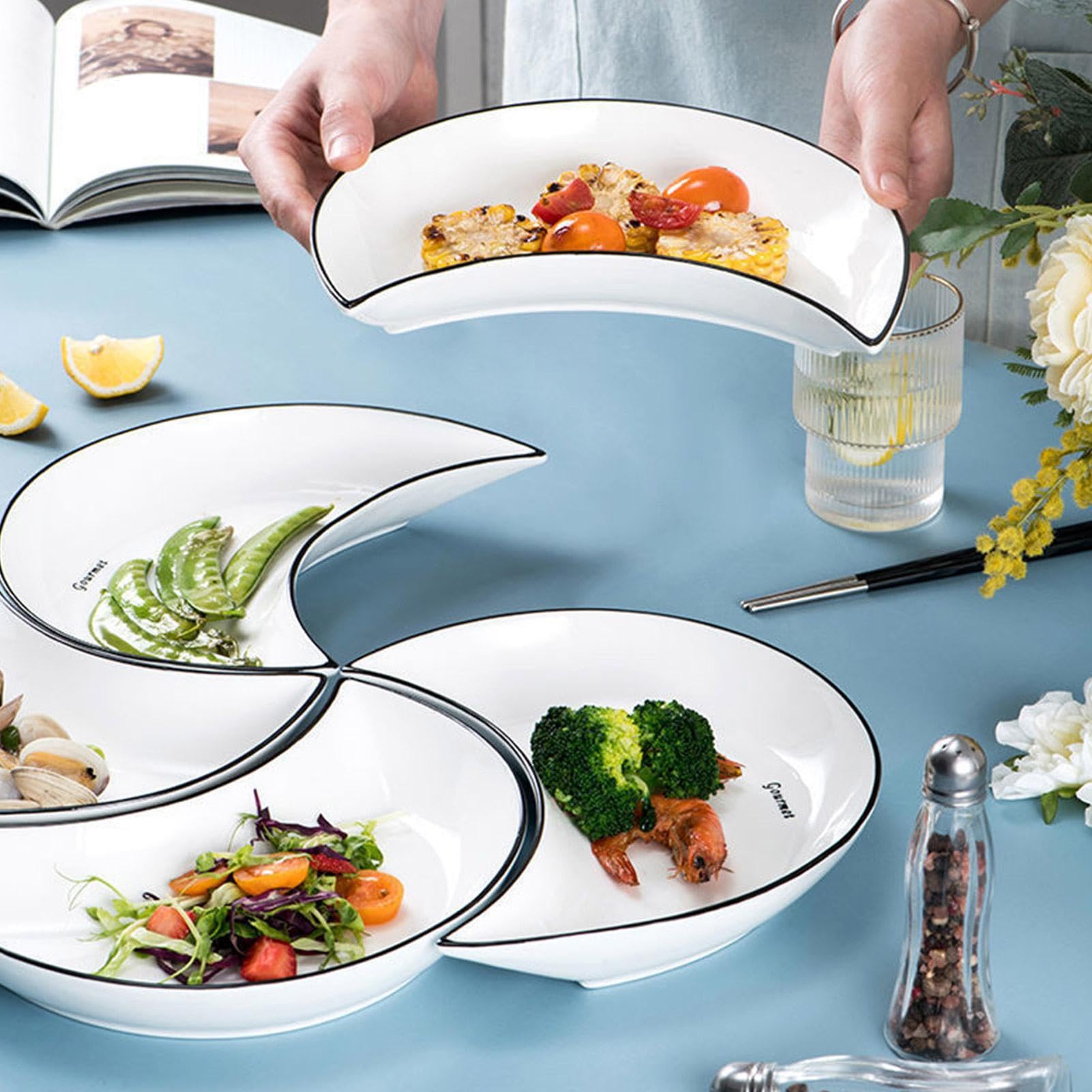Dip-Schüssel-Set – Salatteller-Set, Dessertteller, Mondform, niedliches | Mondschale, kleines Essen, Tablett, tragbare Keramik-Servierschalen, 5er-Set für Steak, Pasta, Essgeschirr-Sets, 21 x 21 cm