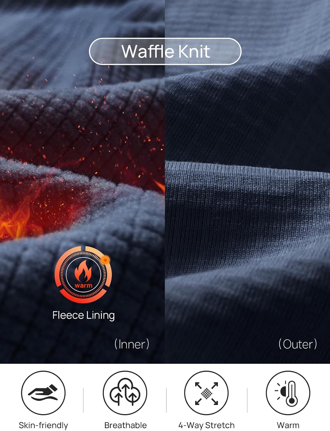 NORTHYARD Men's Quarter Zip Pullover Fleece Lined Long Sleeve Running Shirts Golf Sweatshirts Outdoor Thermal Layer Hiking - Image 3