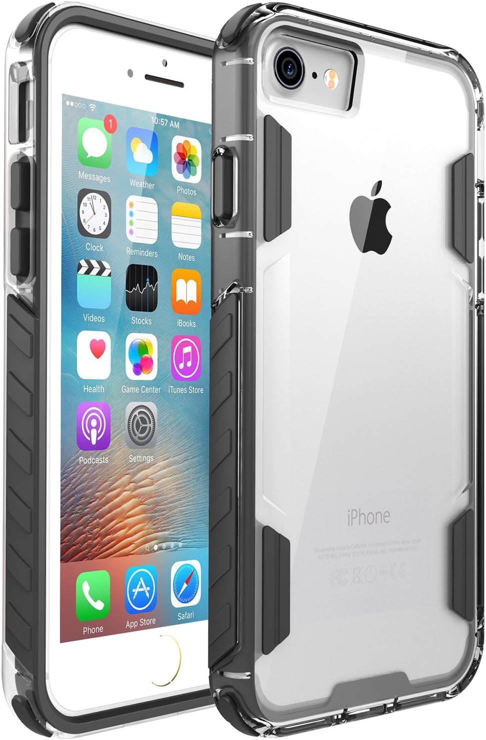 zisure iPhone 8 Case,iPhone 7 Case, [Rock Sugar] Heavy Duty Crystal Hard Clear Case Durable Shatterproof Sport Phone Cover for iPhone 8 iPhone 7 4.7 inch (Black)