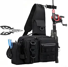 Mochila Transversal Masculina Impermeável, Bolsa de Pesca Compacta Oxford 600D, Mochila Pequena Leve e Resistente para Pesca, Camping, Caminhada, Viagem e Uso Diário