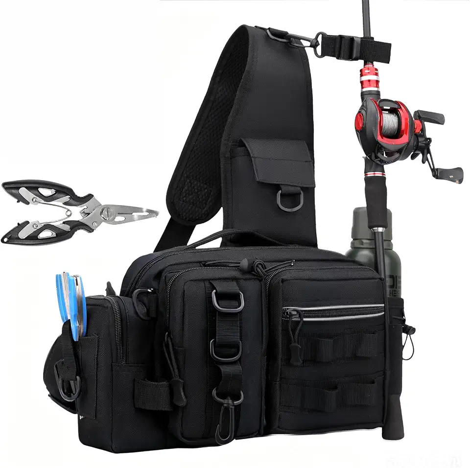 Mochila Transversal Masculina Impermeável, Bolsa de Pesca Compacta Oxford 600D, Mochila Pequena Leve e Resistente para Pesca, Camping, Caminhada, Viagem e Uso Diário