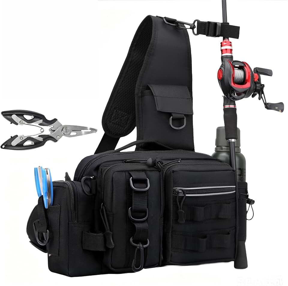 Mochila Transversal Masculina Impermeável, Bolsa de Pesca Compacta Oxford 600D, Mochila Pequena Leve e Resistente para Pesca, Camping, Caminhada, Viagem e Uso Diário