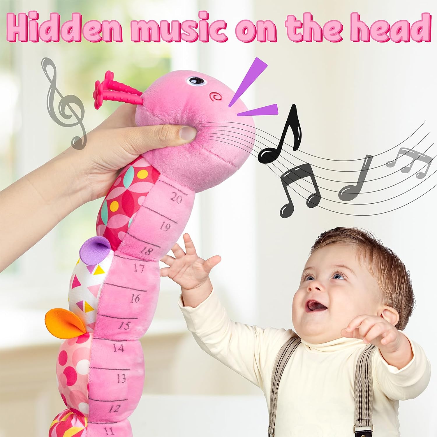 LIGHTDESIRE Baby Toys Musical Caterpillar Infant Toys Plush Stuffed Animals | Sensory Toys with Crinkle and Rattle Baby Teething Toys for Tummy Time Newborn Boys Girls 0 3 6 12 Months Shower Gifts,Pink