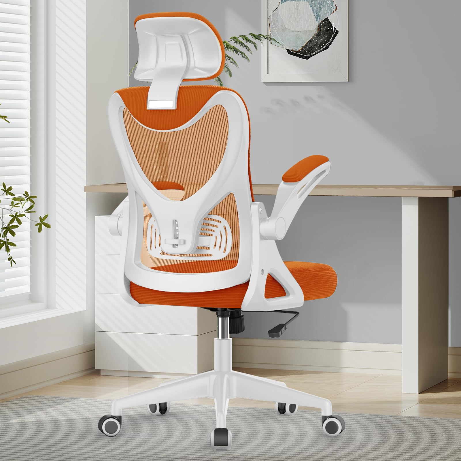 YONISEE Office Chair - Ergonomic Desk Chair with Lumbar Support Headrest Adjustable, Padded Flip-up Armrests Comfy Seat Cushion High Back Executive Manager Chair For Home Office