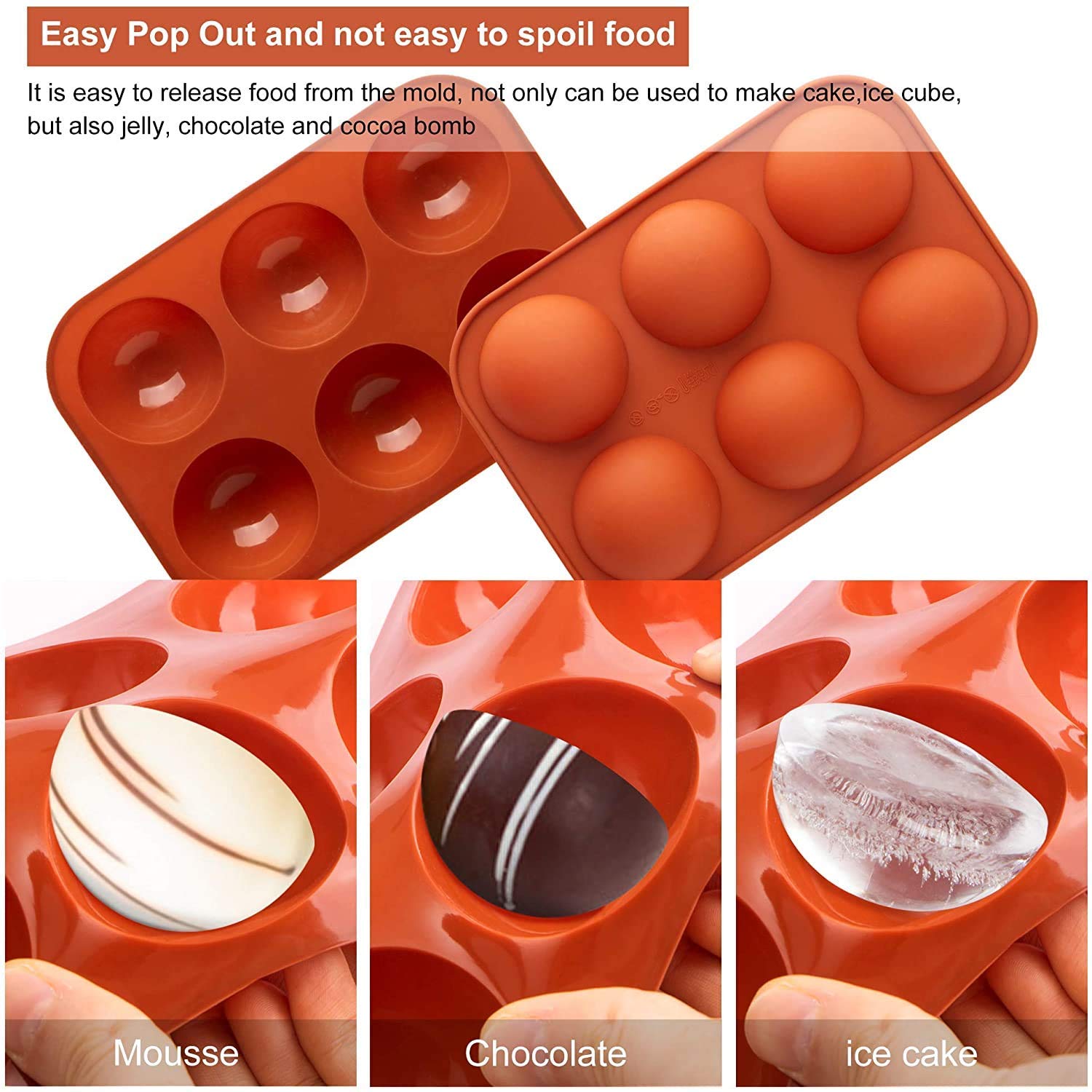 6-Cavity Silicone Chocolate Mould - Hot Chocolate Bombs & More -3