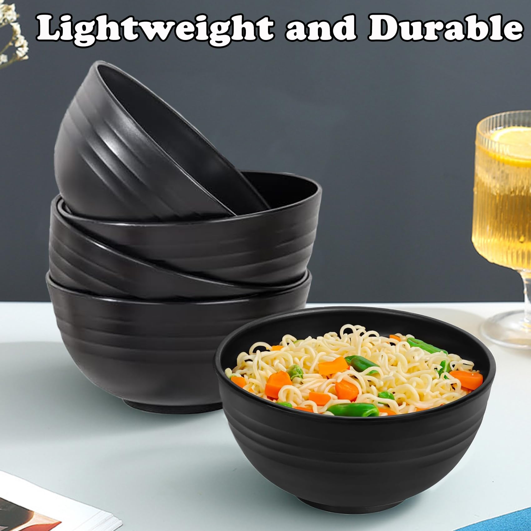 QHNTXQD Unbreakable Cereal Bowls, 24 OZ Lightweight Plastic Bowl Set of 4 - Image 4
