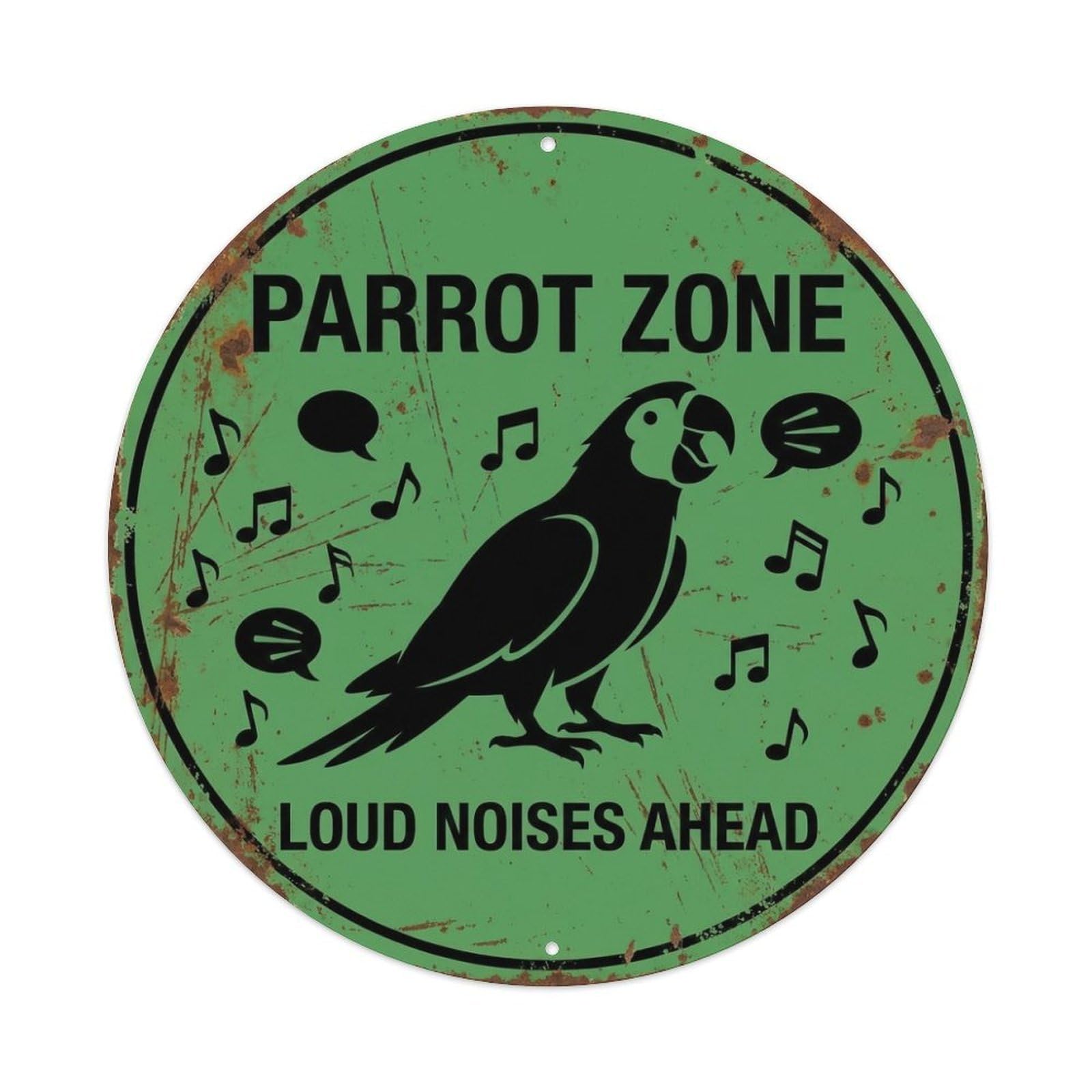 Fqcyn Style Parrot Noisy Warning Round Wall Hanging Metal Tin Sign Plaque Wall Decor For Cafe, Club Bar, Office, Home Garden Round Metal Poster 8X8inch