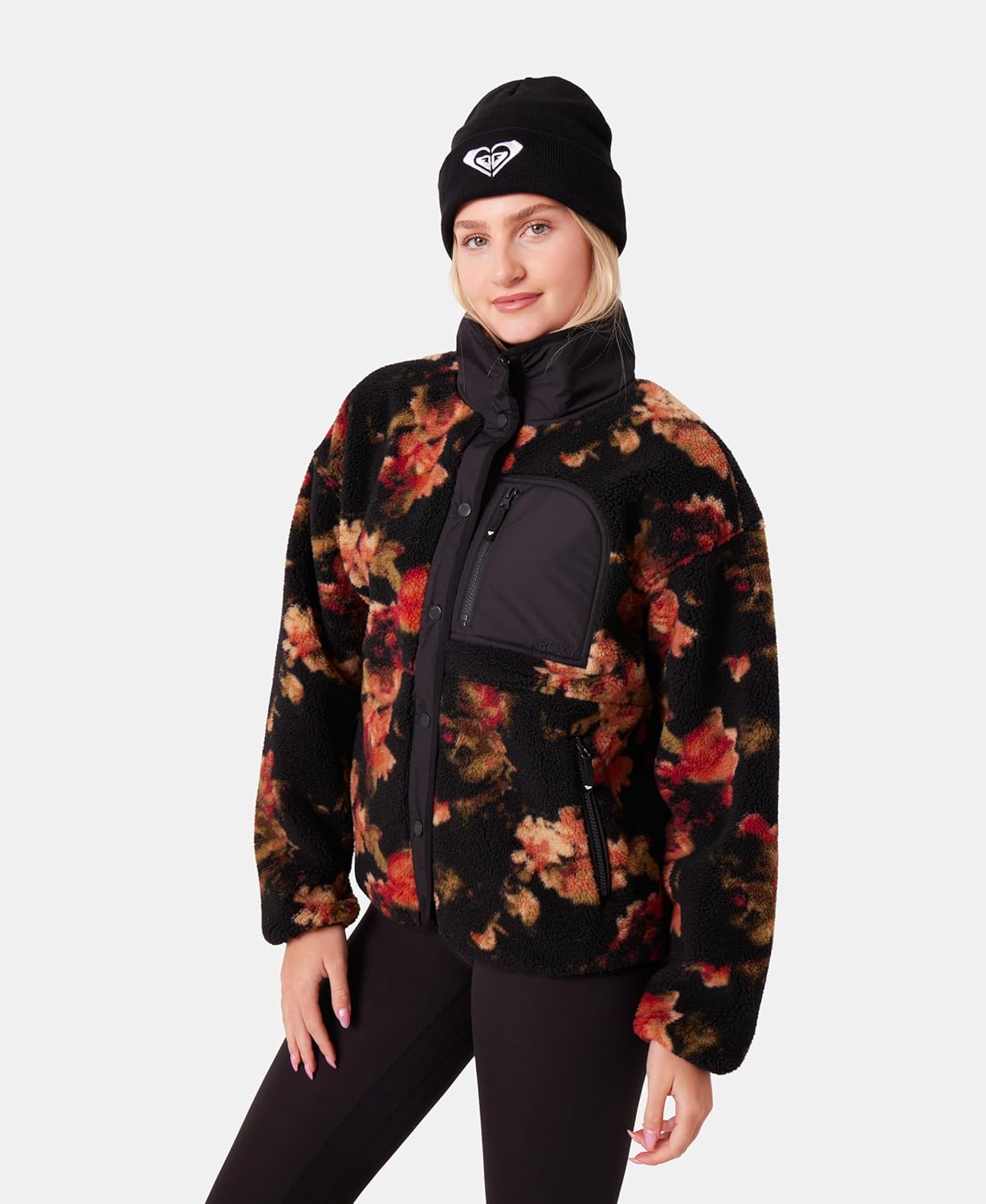 Roxy Women's Bonded Sherpa Jacket – Oversized Fit, Faux Sherpa Fleece, Pfas-free, Snap Front, Zipper Pockets