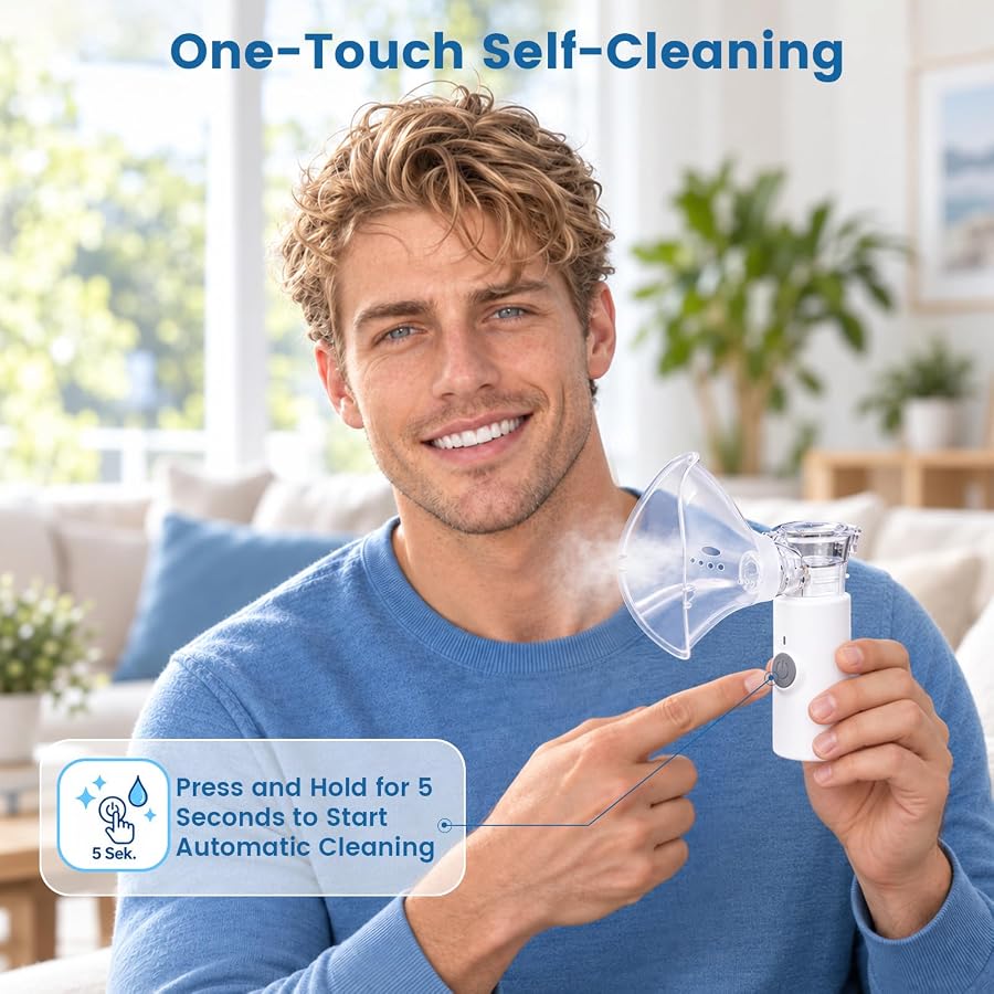 Nebuliser Machine for Adults and Kids, Portable Mesh Handheld Inhaler | Rechargeable with Smart Digital Display, 2 Adjustable Mist Levels & Self Cleaning for Home Travel, image 3