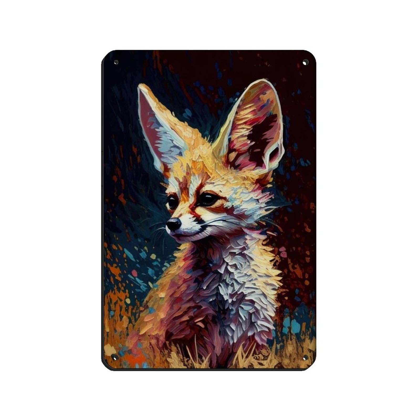 Fennek Fox Oil Painting Poster（2） Retro Poster Metal Tin Sign Chic Art Retro Iron Painting Bar People Cave Cafe Family Garage Poster Wall Decoration 8x12inch(20x30cm)
