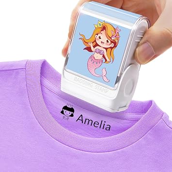 Name Stamp for Clothing Kids, Waterproof, Custom Clothes Stamp, Personalized Name Stamp for Kids Clothes, Ink for Water Bottles, Lunch Boxes, School Supplies,6 Replaceable Cartoon Cards.