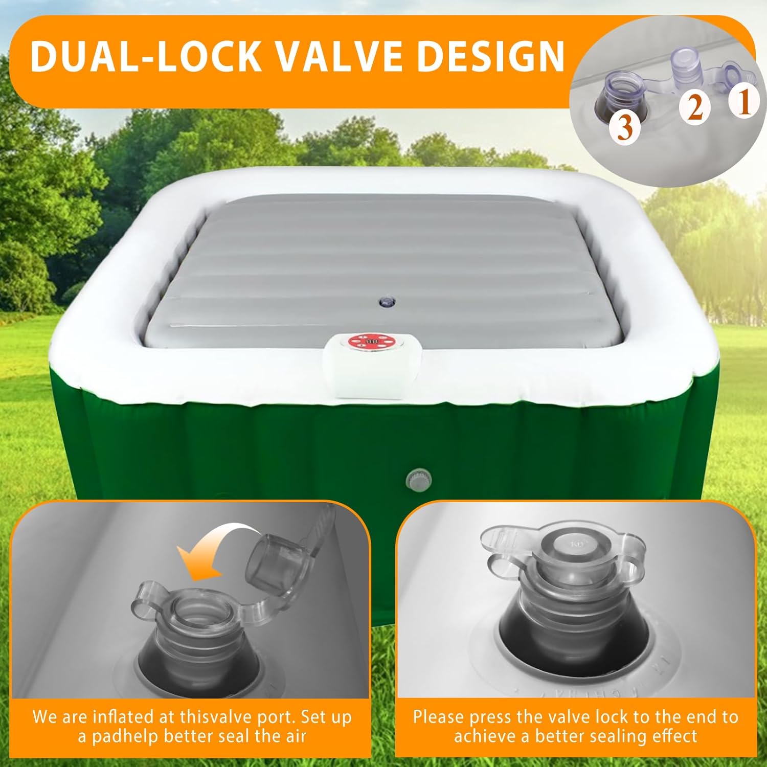 Inflatable Hot Tub Cover for Square Hot Tub Spa Cushion Support, Universal 57x57in Inflatable Cover Square Top Lid, Dustproof Rainproof Insulated Energy Saving Lid，Spa Covers for Hot Tub