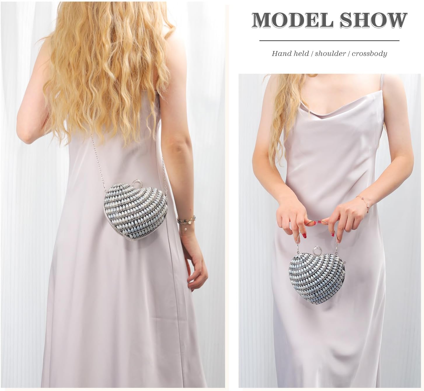 SUKUTU Cute Heart Shape Clutch Bag Women Elegant Pearl Rhinstone Evening Purse Wedding Party Bridal Prom Handbag - Image 5