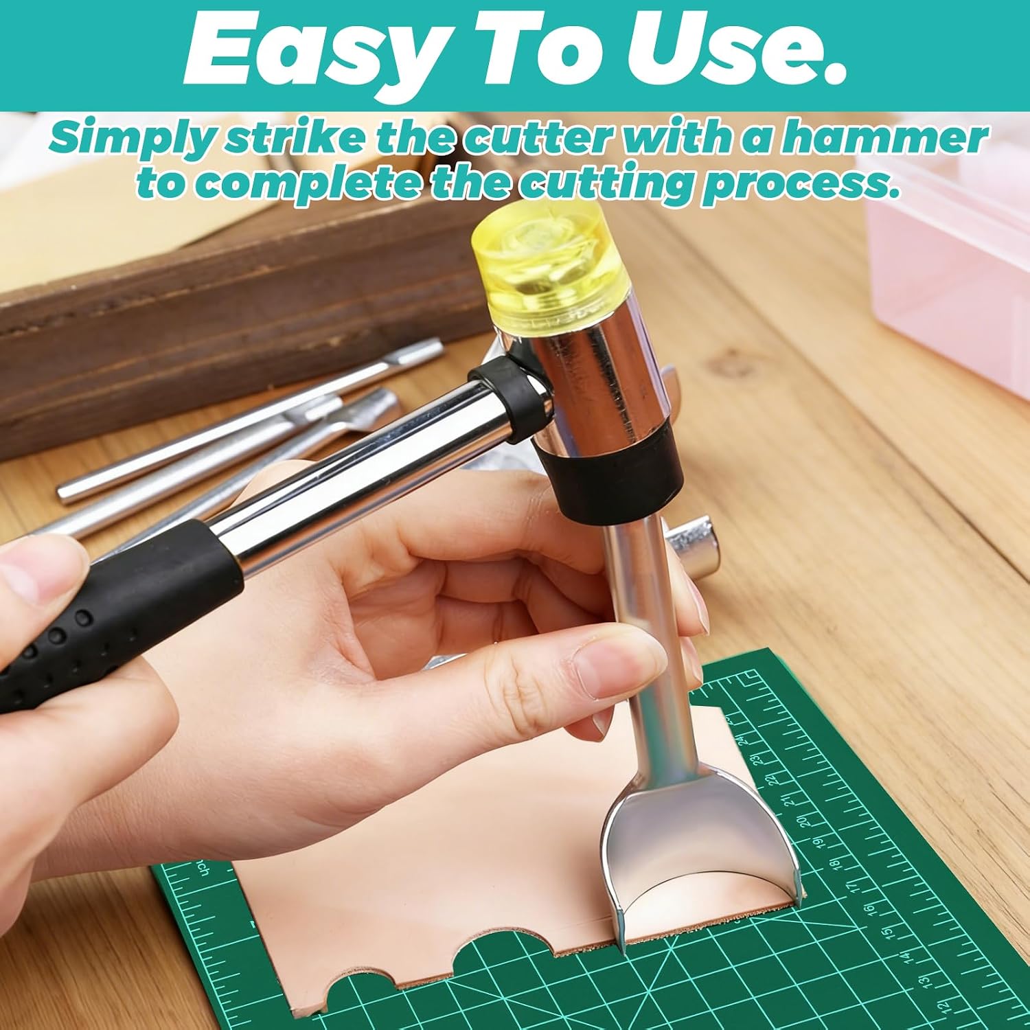 15pcs Leather Corner Punch Set - 14 Sizes Half-Round & Quarter-Round End Cutters (0.4-1.6in) with Dual-Head Rubber Mallet - Strap End Punching Tool for Belts, Wallets & DIY Leathercraft