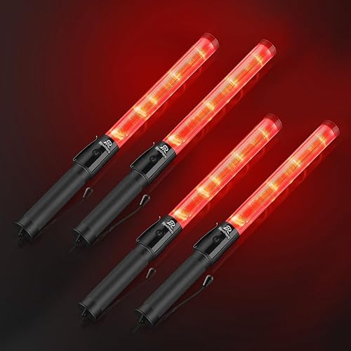 RoadHero Paquete de 4 bastones de tráfico, bastones LED de control de tráfico de 16 pulgadas, varitas de luz de seguridad con 2 modos intermitentes,