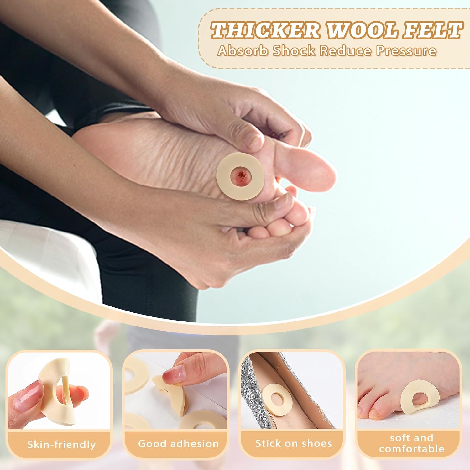 Threlaco 60 Count Soft Foam Callus Cushions Round Corn Cushions Pads Water Resistant Self Stick Adhesive Callus Pads for Bottom of Foot Protect Corn from Rubbing and Friction for Men Women Foot Care