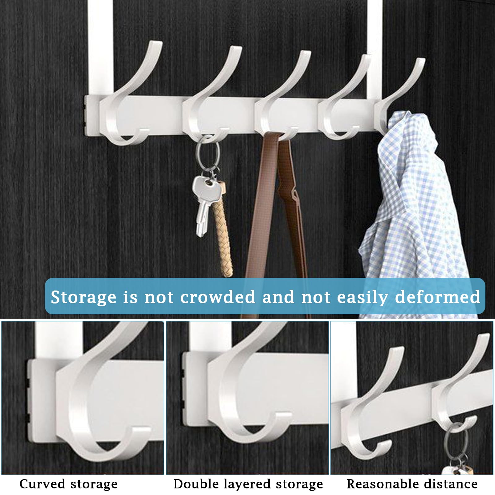Over Door Hanger with 5 Hooks, Heavy Duty Door Hooks for Coat Towel, Keys and Bag,Storage Space Saving for Bathroom Bedroom - Image 3