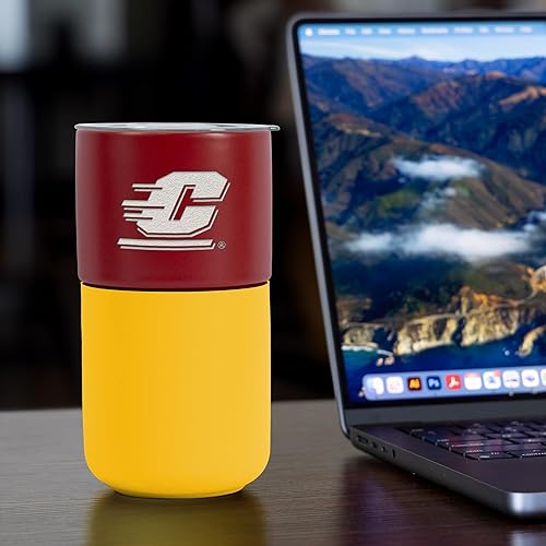 Miniatura 587 de Rico Industries NCAA Miami of Ohio Redhawks - Vaso de cerámica de 16 onzas con agarre de silicona, grabado láser profundo, diseño de color negro