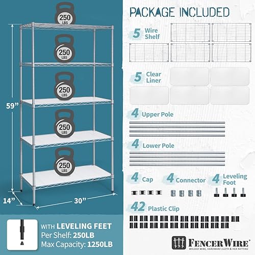 Miniatura 3 de Fencer Wire NSF - Estantería de alambre de altura ajustable con forro estantería de almacenamiento para sótano estantes de almacenamiento de acero