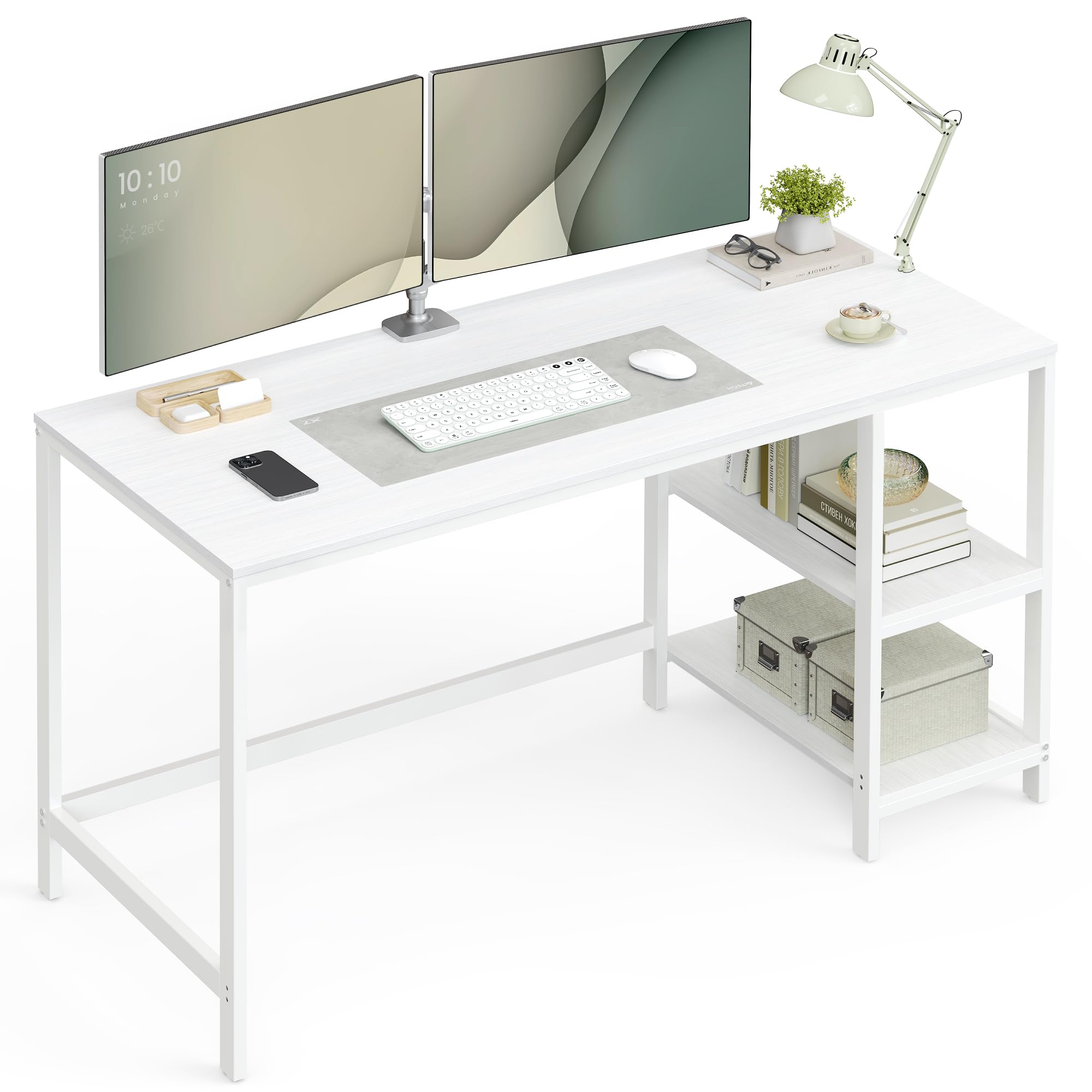 VASAGLE Escritorio, Mesa de Trabajo, 140 x 60 x 76 cm, Estilo Moderno, para Estudio Dormitorio Salón Oficina, Blanco Arce LWD055W01