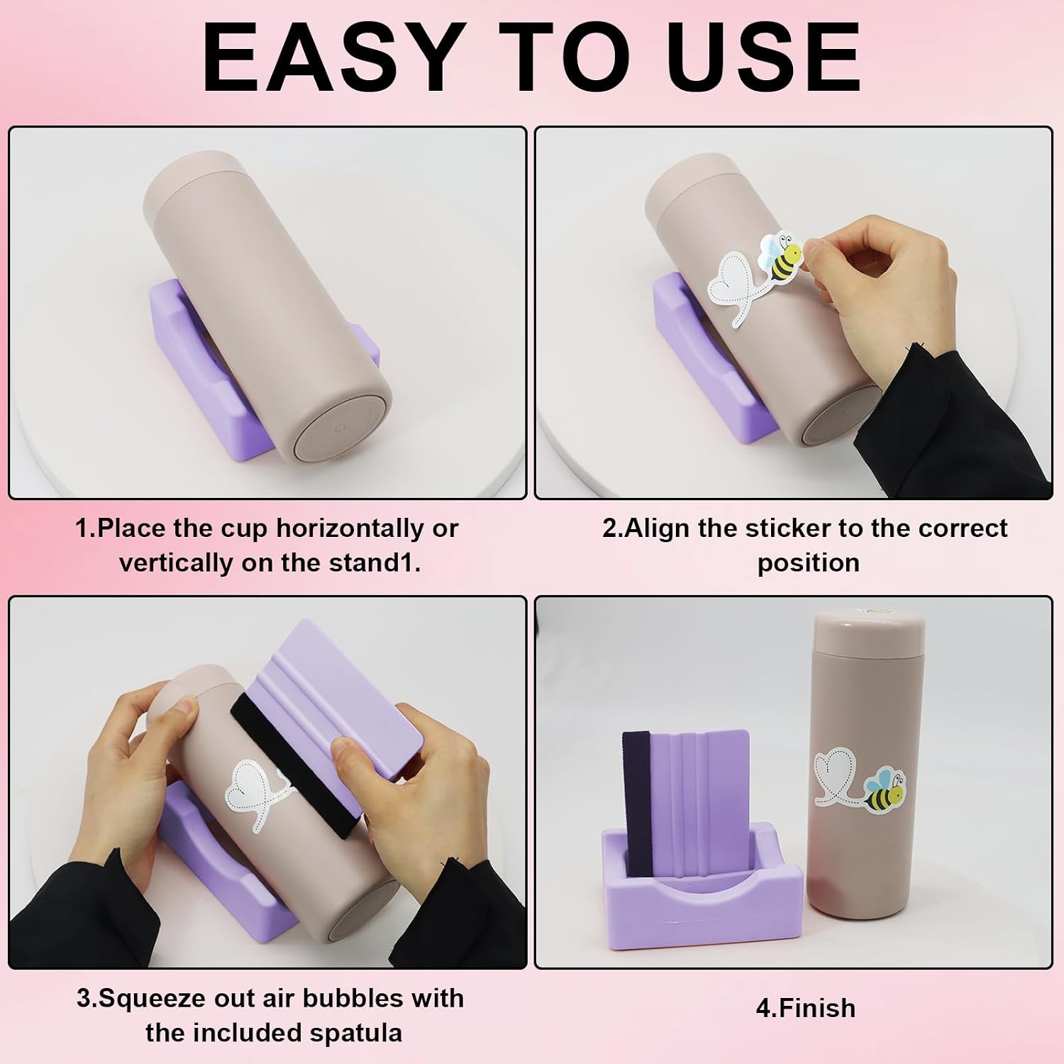 Silicone Cup Cradle Silicone Cup Cradle with Built-in Slot Anti-Skidding Tumbler Stand Cup Holder for Tumblers with Felt Squeegee Use to Apply UV DTF Stickers Vinyl Stickers for Tumblers (Purple) thumbnail