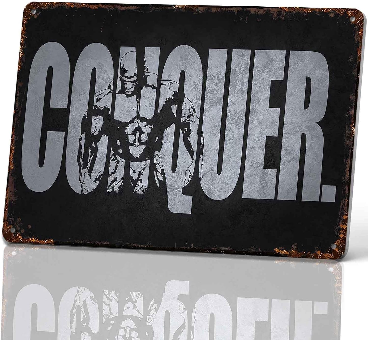 Conquer Muscular Figure Sports Metal Sign 8 x 12 Inch