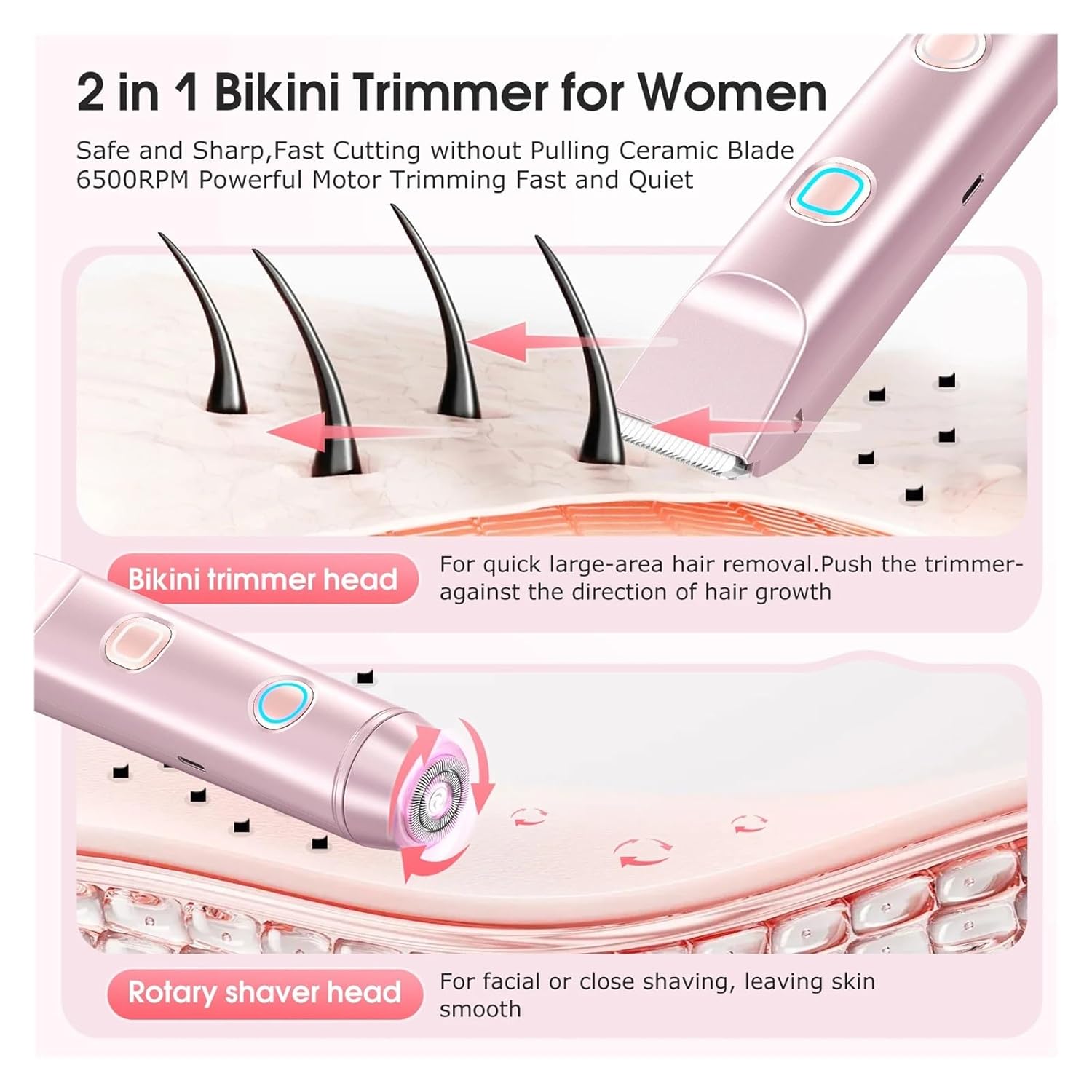Fit for Women's Electric Shaver 2 in 1 Dual Head Hair Trimmer & Bikini with Detachable Head