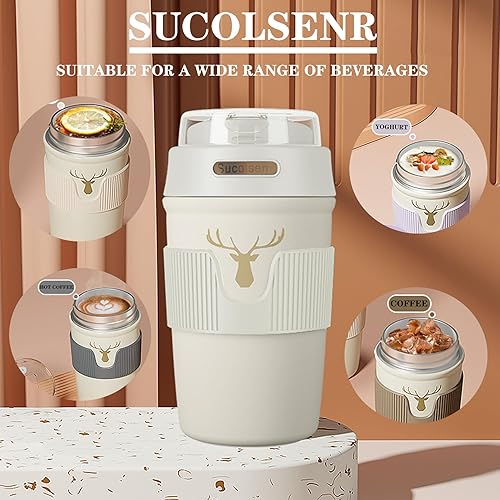 Miniatura 2 de Vaso con tapa, vaso de viaje de doble pared de acero inoxidable al vacío, taza de café aislada duradera, taza de café para automóvil, taza de café