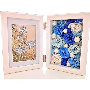 Amazon フォトフレーム プリザーブドフラワー ブルーローズ 青いバラ 退職祝い プレゼント 女性 退職祝い 花 プリザーブドフラワー 写真立て フォトフレーム 誕生日 結婚祝い 新築祝い 引越祝い 開店祝い ブルー ホワイトローズ 妖精のフォトフレーム プリザーブド