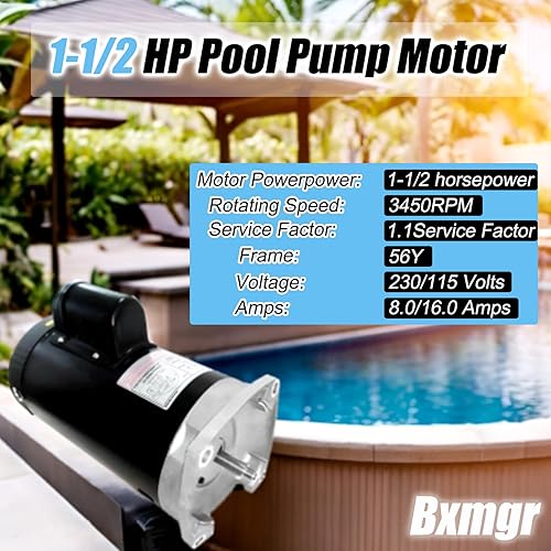 Miniatura 3 de Motor de bomba de piscina B2854, 1.5 HP compatible con motores de bomba de piscina CenturySmith. Brida cuadrada, 3450 RPM, 230115 voltios, 8.016.0