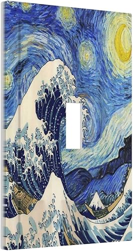 Miniatura 2 de Cubiertas de interruptor de luz de 1 cuadrilla, diseño abstracto medieval, moderno, luna, estrellado, gran onda, placa de pared de palanca única,