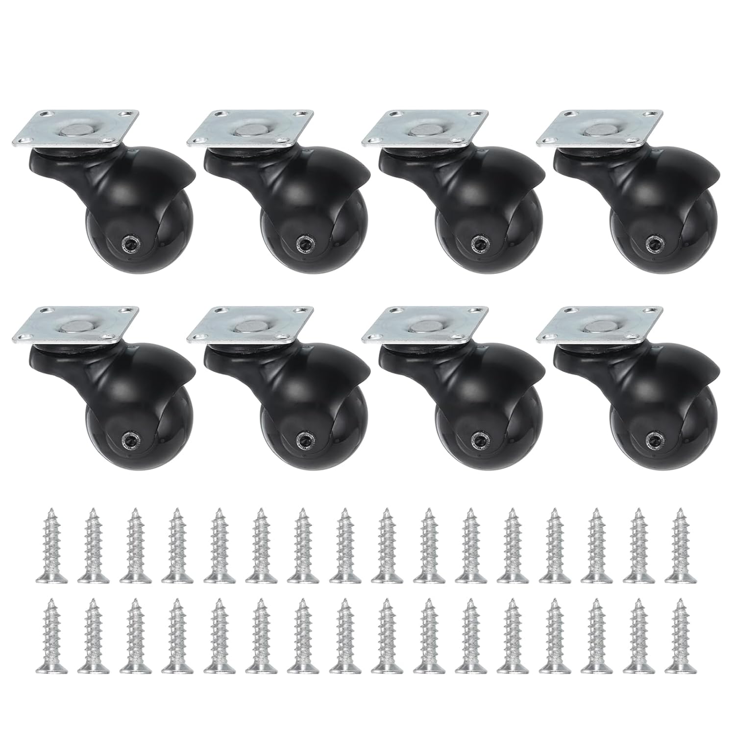 uxcell 1.5 Inch Ball Caster Wheels, Swivel Furniture Casters Set of 8, 360 Degree Rotatable Plate Caster Wheels for Furniture, Black