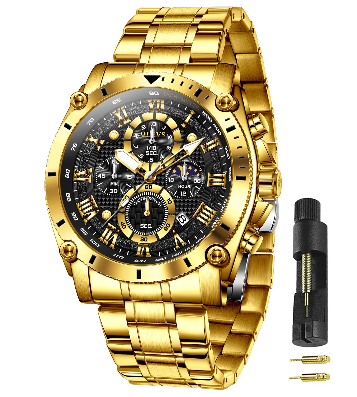 OLEVS Men Watches Branded Chronograph Analog Quartz Fashion Blue Stainless Steel Waterproof Date Wrist Watch for Men