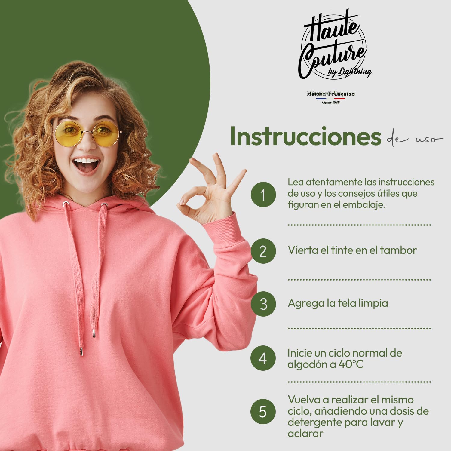Haute Couture - Tinte para Ropa y Textil Caqui - 3x350g - Tinte Textil Todo en uno - Listo Para Teñir Ropa y Tejidos