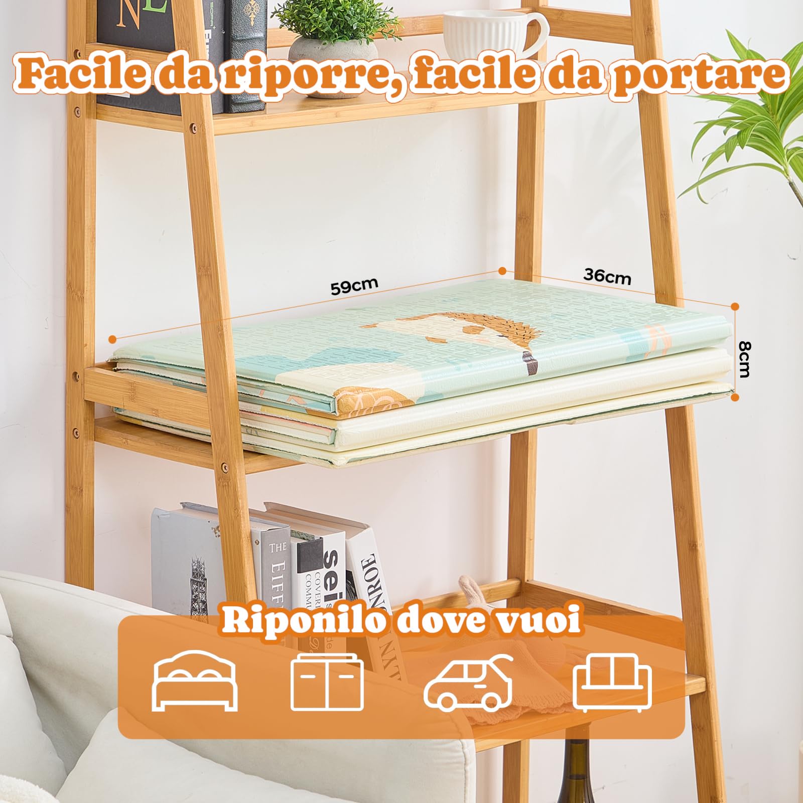 Tappeto gioco bambini pieghevole 120x180x0.8cm Palestrina neonato Montessori Reversibile Non Tossico Impermeabile Antiscivolo Schiuma XPE, Palestra Neonati - tappeto Tummy Time Neonati, Regalo Bambino