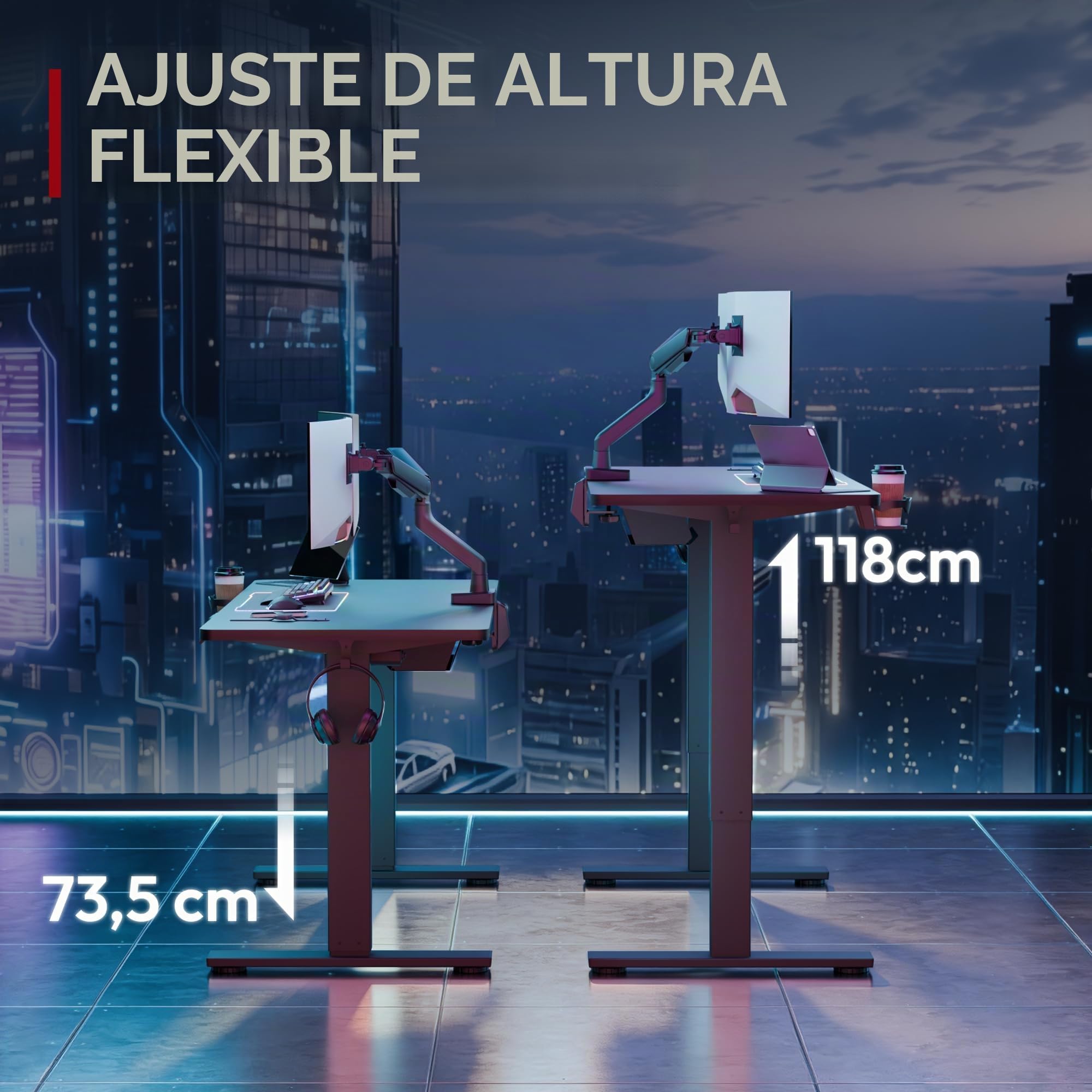 SANODESK QS-Gaming Escritorio Elevable Eléctrico 200x80 cm, Regulable en Altura, Control con Función de Memoria y Gancho, Negro