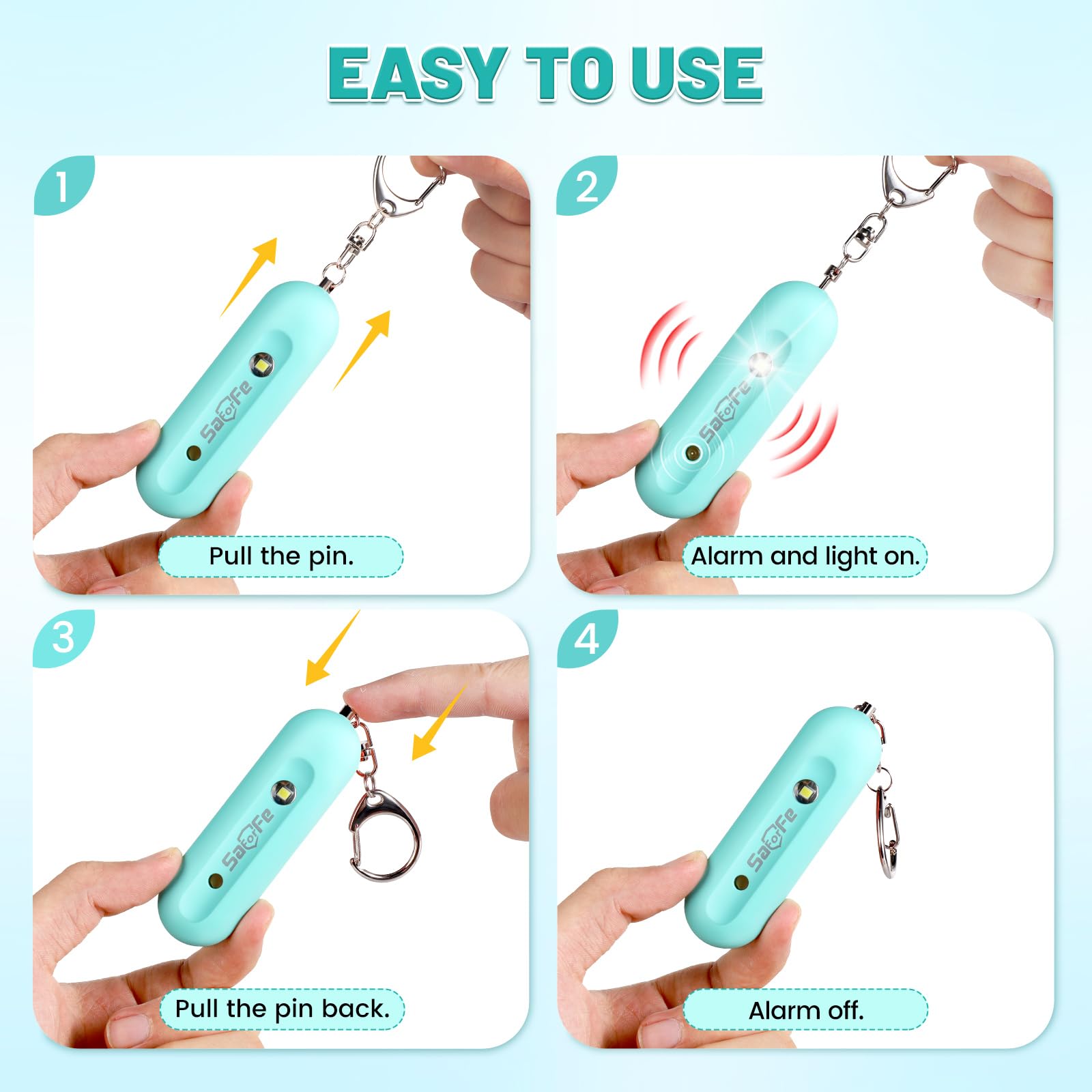 Alarma de seguridad personal recargable para mujeres, llavero de alarma de seguridad de autodefensa de 140 dB con luz estroboscópica, dispositivos de alerta de seguridad de emergencia para mujeres,