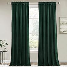 RYB HOME Green Velvet Curtains & Drapes - Half Blackout Thermal Insulating Soft Window Curtains for Bedroom Living Room Dining Sliding Glass Door, Hunter Green, 52" Width x 84" Length, 1 Pair