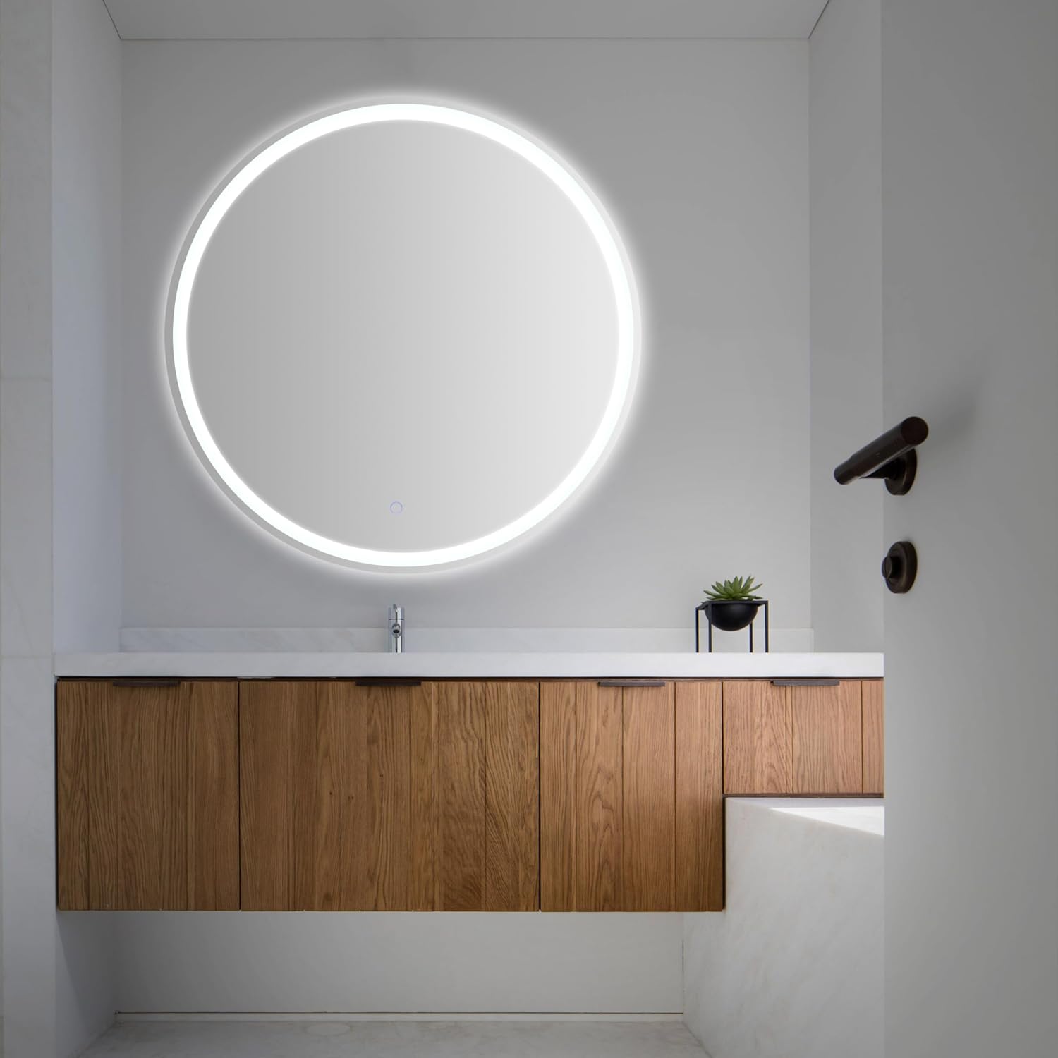 JONATHAN Y Dane 36" Round Frameless LED Bathroom Vanity Mirror, Dimmable Anti-Fog Front and Backlit Wall Mounted Design with 3 Color Temperatures, Touch Sensor, Memory MIR101A-36R