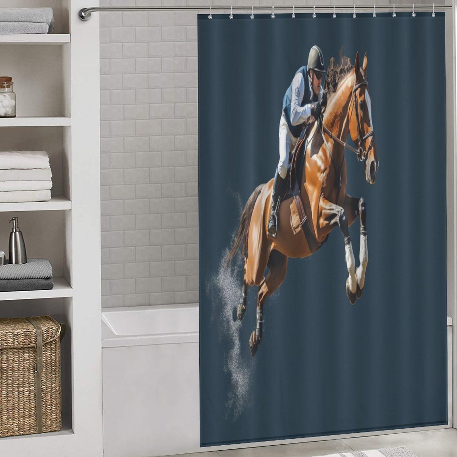 Rideaux de douche pour salle de bain motif cheval imperméable en polyester lavable 55x72
