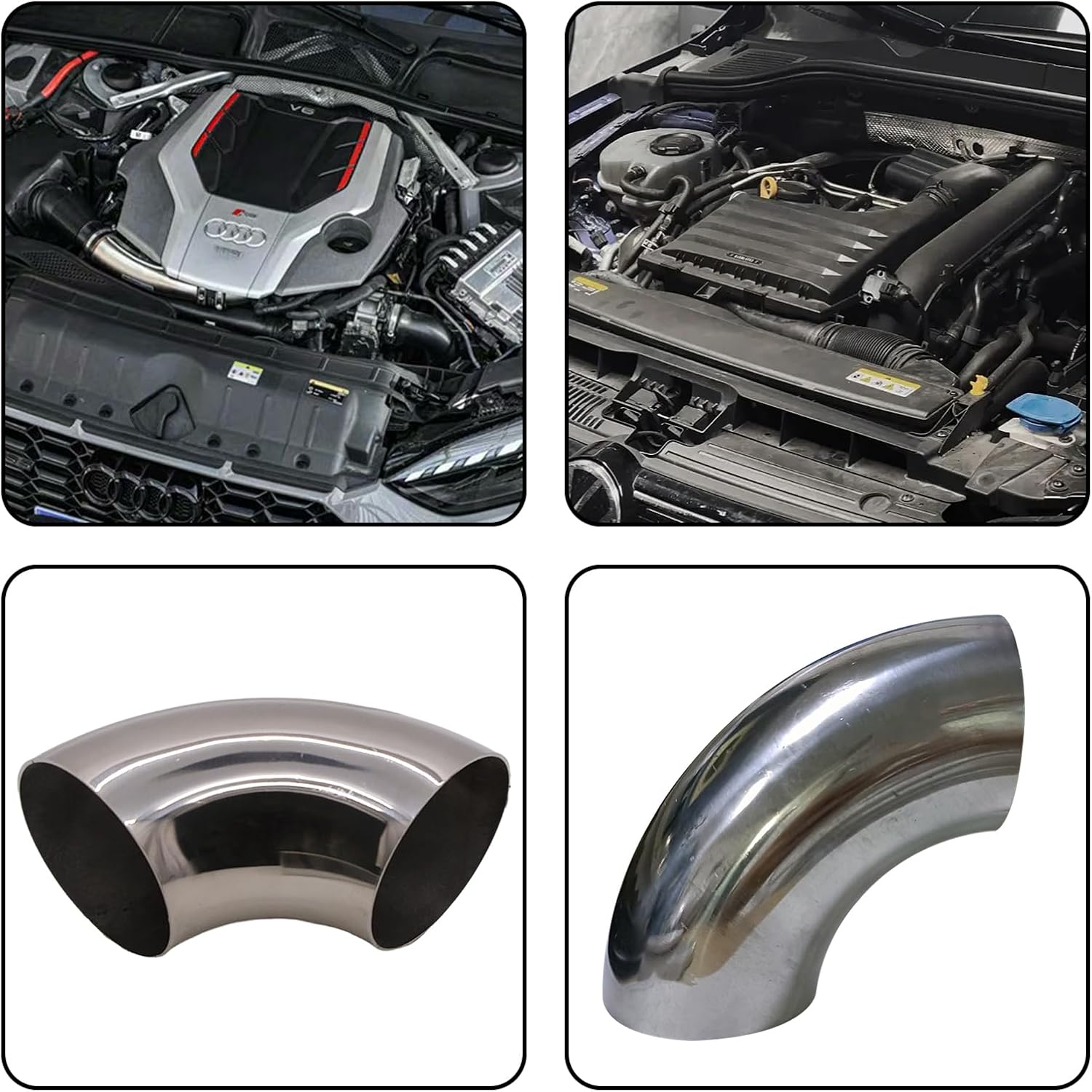 OD 1.75 Inch Stainless Steel Exhaust Bend Tube 90°, 2 Pcs Thicken 1.5mm 304 Stainless Steel Exhaust Elbow Pipe for Car Modified Exhaust System