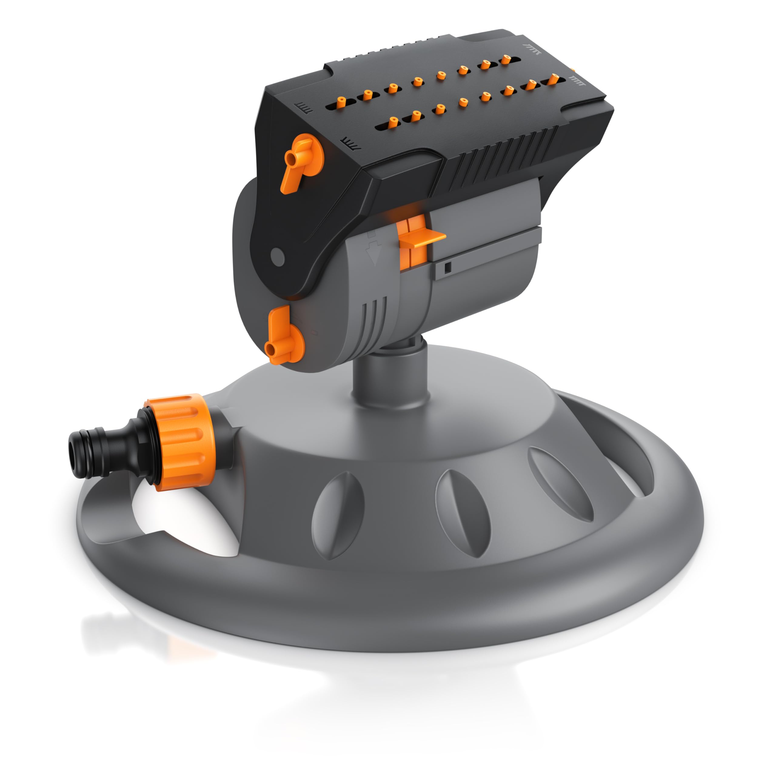 Brandson - Gartensprinkler 3/4 Zoll mit Standfuß - Garten Rasensprenger 16 Düsen - Oszillation-Funktion – Einstellbarer Sprühwinkel kleine Fläche große Flächen – Inkl Adapter 1/2 Zoll